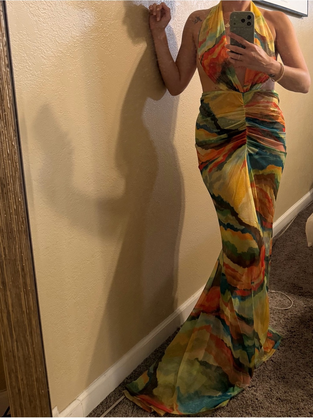 SHEIN Multicolor Halter Ruched Maxi Dress - Picture 3 of 4